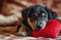 Puppy with plush sof red heart Lover Valentine puppy dog with a red heart Royalty Free Stock Photo