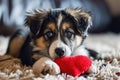 Puppy with plush sof red heart Lover Valentine puppy dog with a red heart Royalty Free Stock Photo