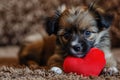 Puppy with plush sof red heart Lover Valentine puppy dog with a red heart Royalty Free Stock Photo