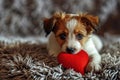 Puppy with plush sof red heart Lover Valentine puppy dog with a red heart Royalty Free Stock Photo