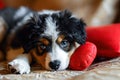 Puppy with plush sof red heart Lover Valentine puppy dog with a red heart Royalty Free Stock Photo