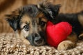 Puppy with plush sof red heart Lover Valentine puppy dog with a red heart Royalty Free Stock Photo