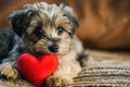 Puppy with plush sof red heart Lover Valentine puppy dog with a red heart Royalty Free Stock Photo