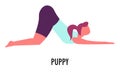 Puppy position or yoga asana, sport and fitness, isolated character