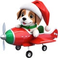 Puppy riding a Christmas-themed airplane. AI-Generated.