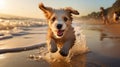 Puppy Running on Beach - AI Generated