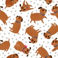 Puppy seamless pattern with paws footprints