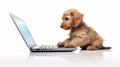 Adorable Puppy In Webcore Style Trying To Use A Computer