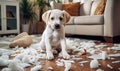 A Cute Puppy Surrounded by Shredded Paper