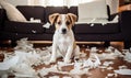 Cute Puppy Surrounded by Shredded Paper