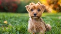 Puppy Sitting in Grass at Sunset Royalty Free Stock Photo