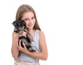 Puppy york and little girl Royalty Free Stock Photo