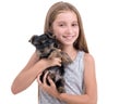 Puppy york and little girl Royalty Free Stock Photo