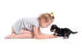 Puppy york and little girl Royalty Free Stock Photo