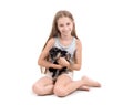 Puppy york and little girl Royalty Free Stock Photo