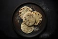 Pupusas On Black Matte Plate. Generative AI