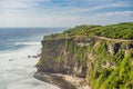 Pura Luhur Uluwatu temple, Bali, Indonesia. Amazing landscape - cliff with blue sky and sea Royalty Free Stock Photo