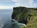Pura Luhur Uluwatu temple, Bali, Indonesia. Amazing landscape - cliff with blue sky and sea. Royalty Free Stock Photo