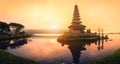 Pura Ulun Danu Bratan, Hindu temple with boat on Bratan lake lan