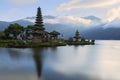 Pura Ulun Danu Bratan temple in Bali island. Beautiful balinese temple. Balinese landmark. Cloudy sky. Water reflection. Bratan Royalty Free Stock Photo