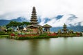 Pura Ulun Danu Bratan temple. Balinese landmark. Water reflection. Slow shutter speed. Bratan lake, Bali, Indonesia Royalty Free Stock Photo