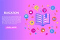 Education Flat colorful design.Open book with set elements knowledge icons.Science and Technology, icon background, Landing page Royalty Free Stock Photo