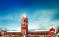 Puratchi Thalaivar Dr. MGR Central railway station,CHENNAI CENTRAL RAILWAY STATION, INDIA, TAMILNADU beautiful view day light blue Royalty Free Stock Photo