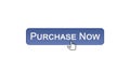 Purchase now web interface button clicked with mouse, violet color, marketing