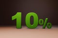 Purchase promo marketing 10 percent off discount, favorable loan offer green text number 3d render