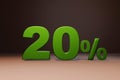 Purchase promo marketing 20 percent off discount, favorable loan offer green text number 3d render