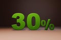 Purchase promo marketing 30 percent off discount, favorable loan offer green text number 3d render