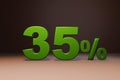 Purchase promo marketing 35 percent off discount, favorable loan offer green text number 3d render