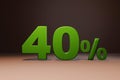 Purchase promo marketing 40 percent off discount, favorable loan offer green text number 3d render
