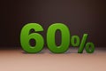 Purchase promo marketing 60 percent off discount, favorable loan offer green text number 3d render