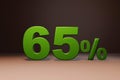 Purchase promo marketing 65 percent off discount, favorable loan offer green text number 3d render