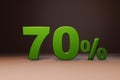 Purchase promo marketing 70 percent off discount, favorable loan offer green text number 3d render