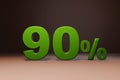 Purchase promo marketing 90 percent off discount, favorable loan offer green text number 3d render