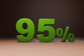 Purchase promo marketing 95 percent off discount, favorable loan offer green text number 3d render