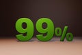 Purchase promo marketing 99 percent off discount, favorable loan offer green text number 3d render