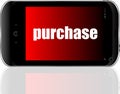 Purchase Text. Business concept . Detailed modern smartphone