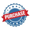 PURCHASE text on red blue ribbon stamp