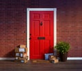 Purchased online, stacks of boxes are delivered to your front door Royalty Free Stock Photo