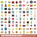 100 purchasing icons set, flat style Royalty Free Stock Photo
