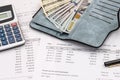 Purchasing and sales analysis, wallet with dollar Royalty Free Stock Photo