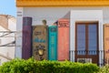 PURCHENA, SPAIN - 05 NOVEMBER 2023 Municipal library with colourful and gigantic paintings on the facade of the building in the