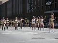 Purdue University Cheerleaders at the 500 Festival Parade at Downtown Indy Royalty Free Stock Photo