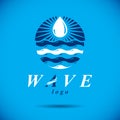 Pure aqua ecology vector logo. Human water reserves theme. Environment protection concept. Royalty Free Stock Photo