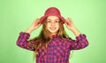 Pure beauty. checkered fashion for teen. happy childhood concept. small girl follow latest trends. pure and natural Royalty Free Stock Photo