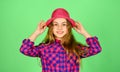 Pure beauty. checkered fashion for teen. happy childhood concept. small girl follow latest trends. pure and natural Royalty Free Stock Photo