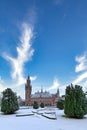 Pure blue sky on the garden of the Peace Palace, the seat of the International Court of Justice Royalty Free Stock Photo